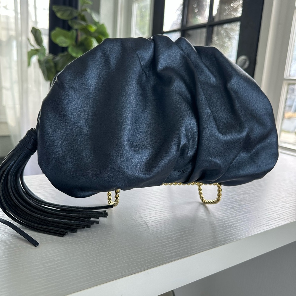 Rebecca Minkoff *Metallic Blue* *Vegan Leather* Ruched Clutch